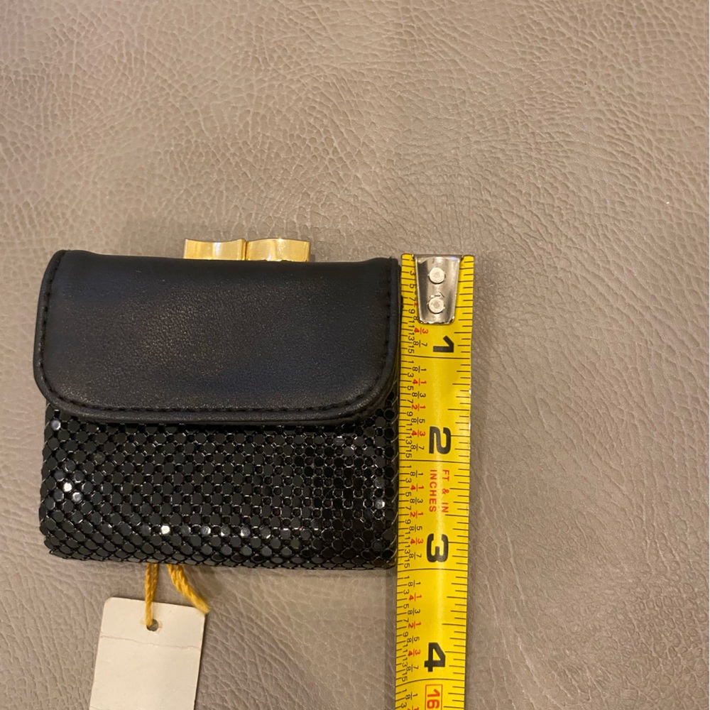 Whiting & Davis Black Mesh Coin Purse Tri Fold Wallet - Picture 6 of 7